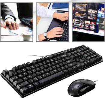 

ABS Home Office Portable Gaming Rainbow Backlit Combo Universal Optical Keyboard Mouse Set Desktop Wired Ergonomic Colorful