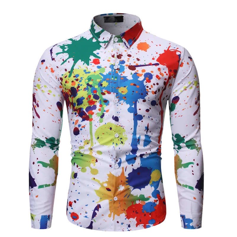 Plus Size Men Shirt Casual Colour Shirt Ink Splash Paint Color Slim Shirts Leisure Men Blouse long sleeve Shirt Spring Male Shir Plus Size Men Shirt Casual Colour Shirt Ink Splash Paint Color Slim Shirts Leisure Men Blouse long sleeve Shirt Spring Male Shir