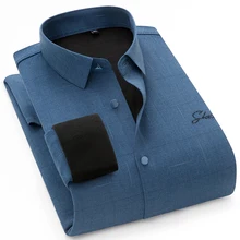 Chemises chaudes à manches longues pour hommes, chemises épaisses en peluche, hauts décontractés avec diamants chauds sur la poitrine avec boutons en résine pour hommes, M 4XL