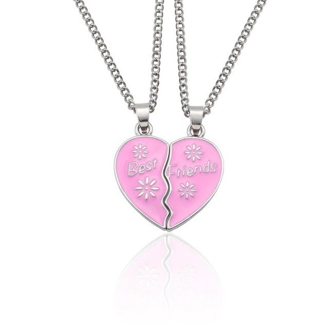 Fashion Best Friends Honey Love Couple Pendant Necklace 2 Pcs/ Set Rainbow Broken Heart BFF Good Friends Friendship Jewelry Gift 25