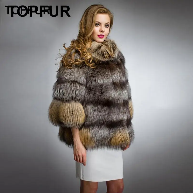 TOPFUR, новая мода, зимнее женское пальто, натуральный мех, пальто для женщин, натуральный мех серебристой лисы, верхняя одежда и пальто, базовые куртки, Короткие