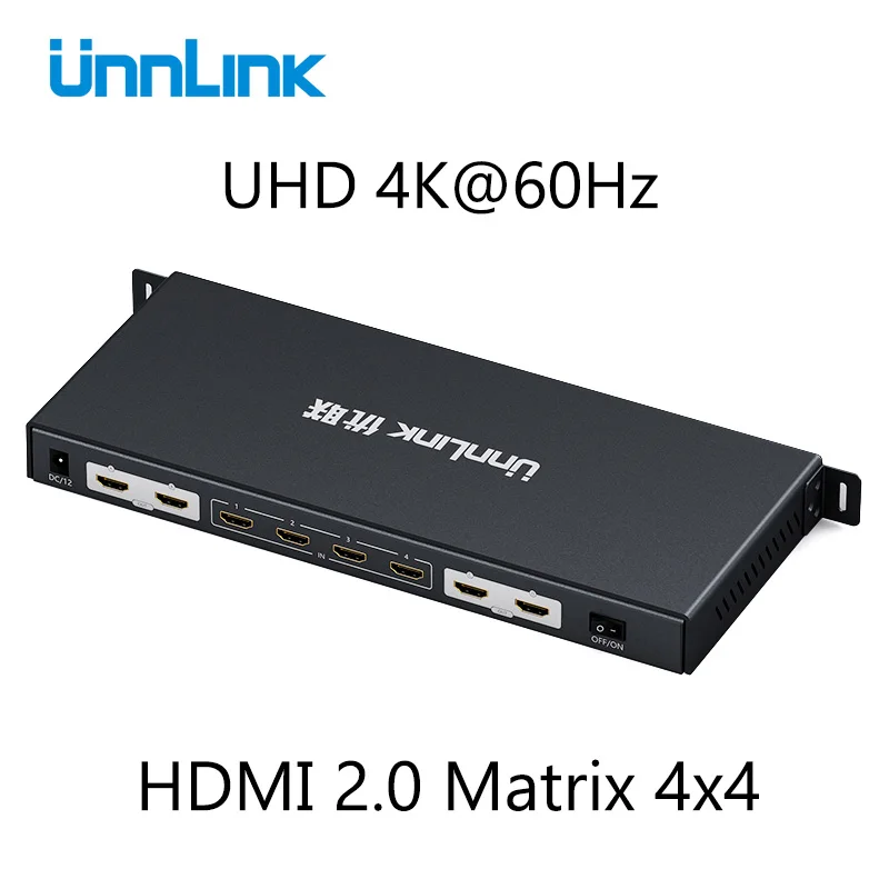 Unnlink HDMI 2,0 Matrix 4x4 UHD4K@ 60 Гц 1080@ 60 Гц разветвитель переключателя 4 входа 4 выхода матрица с RS232 ИК-пульт дистанционного управления для ТВ ps4 - Цвет: 4K60Hz