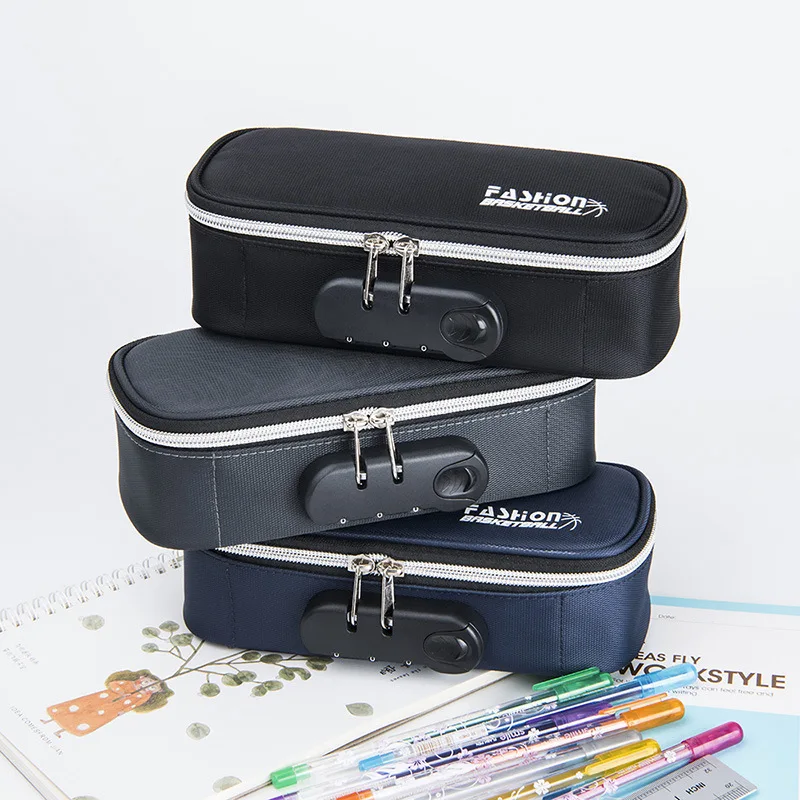 

Portable Password Lock Pencil Case Boy Canvas Pencil Bag Large Capacity Pencil Cases Student Stationery Bag Kids Pen Case Gifts