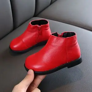 Красный Claladoudou/Брендовые ботильоны из натуральной кожи 13,5-15,5 см; резиновые сапоги Красного, черного и цвета хаки; кожаная обувь принцессы для маленьких девочек - Цвет: Красный