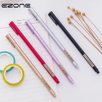 

EZONE 1PC Metal Hand Feeling Gel Pen 0.5mm Black Ink Roller Pen School Office Writing Pen Korea Stationery 5 Colors To Choose