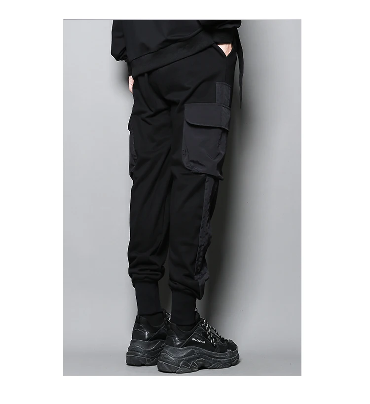 Dark Department personalized large size design sense splicing casual pants nine point Leggings men's fashion Korean sports Leggi