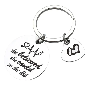 

Nurse Keychain Stainless Steel Doctor Nurse Cap Heart Stethoscope Keyring Nurse Jewellery