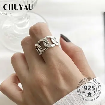 

Chuyau 925 Sterling Silver Wide Hollow Open Chain Ring Adjustable Niche Design Simple Ring For Women Fine Jewelry Gift