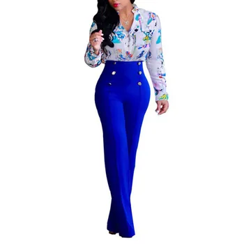 

Women Casual Stretch Trousers Elastic High Waist Decorative Buttons Loose Straight Pants 2019 Fashion Hot Women Pants
