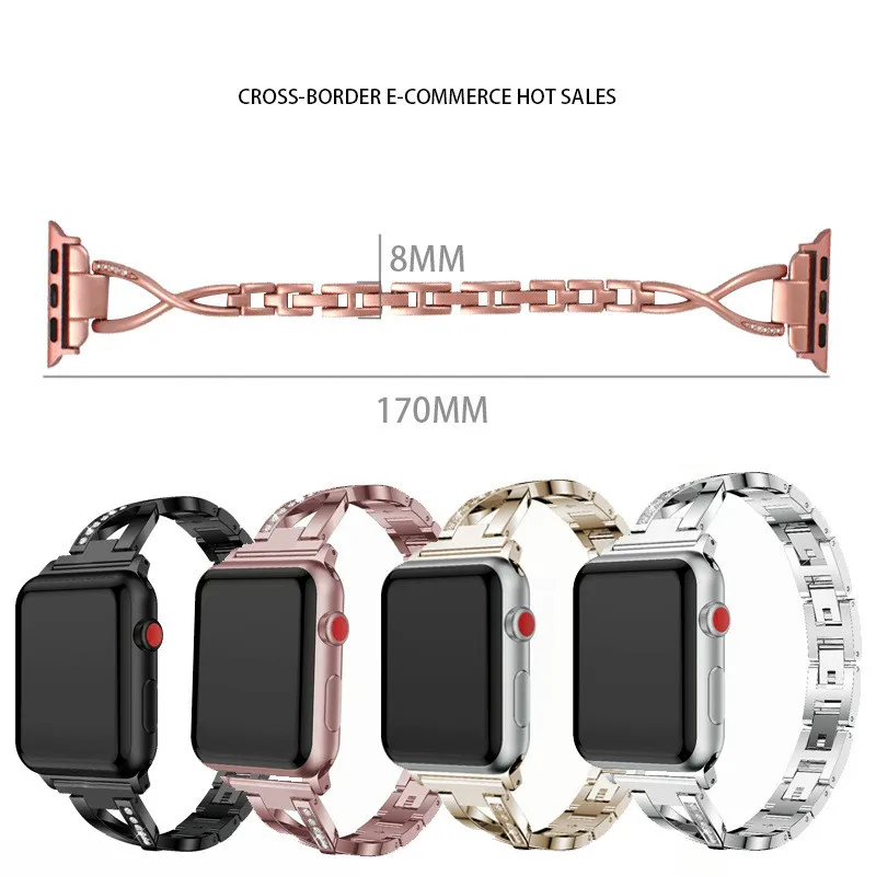 Для iWatch 5 4 3 2 1 серия X образный ремешок из нержавеющей стали со стразами металлический ремешок для часов 38 мм 40 мм 42 мм 44 мм