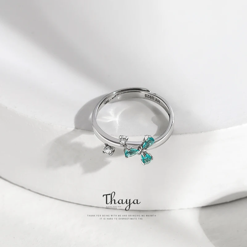 Thaya, голубой лепесток, регулируемое Ювелирное кольцо, 925 серебряное кольцо, кубический циркон, кристалл, круглые кольца для женщин, подарок на помолвку