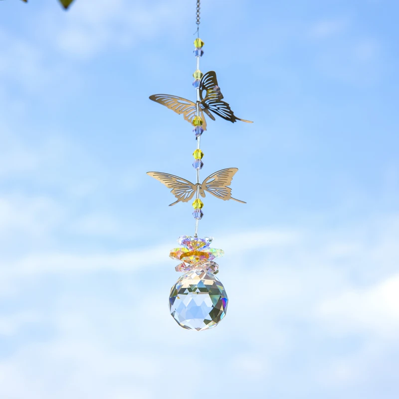 

H&D Crystals Ball Prisms Suncatcher Rainbow Maker Butterfly Hanging Ornament For Home,Window,Office,Garden Decoration Car Charms