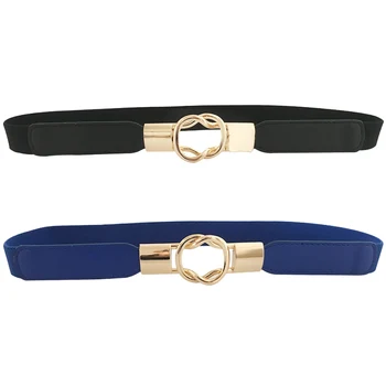 

2 Pack Women Retro Elastic Stretchy Metal Narrow Girdle Buckle Skinny Waist Cinch Belt 1 Inch Wide