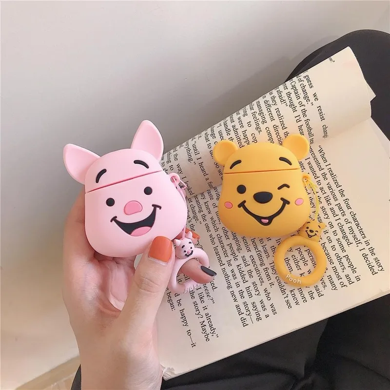 3D Пятачок пух кольцо модный силиконовый мягкий чехол для Apple Airpods 1/2 крышка беспроводной Bluetooth защитный чехол для наушников Анти-падение