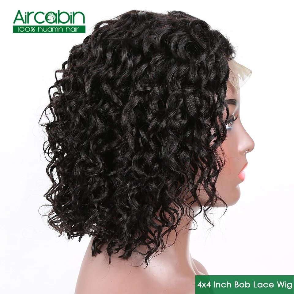 

Aircabin Water Wave 4x4 Bob Lace Closure Wigs 180% Density Peruvian Wig Deep Curly Human Hair Wigs For Black Women Remy Hair