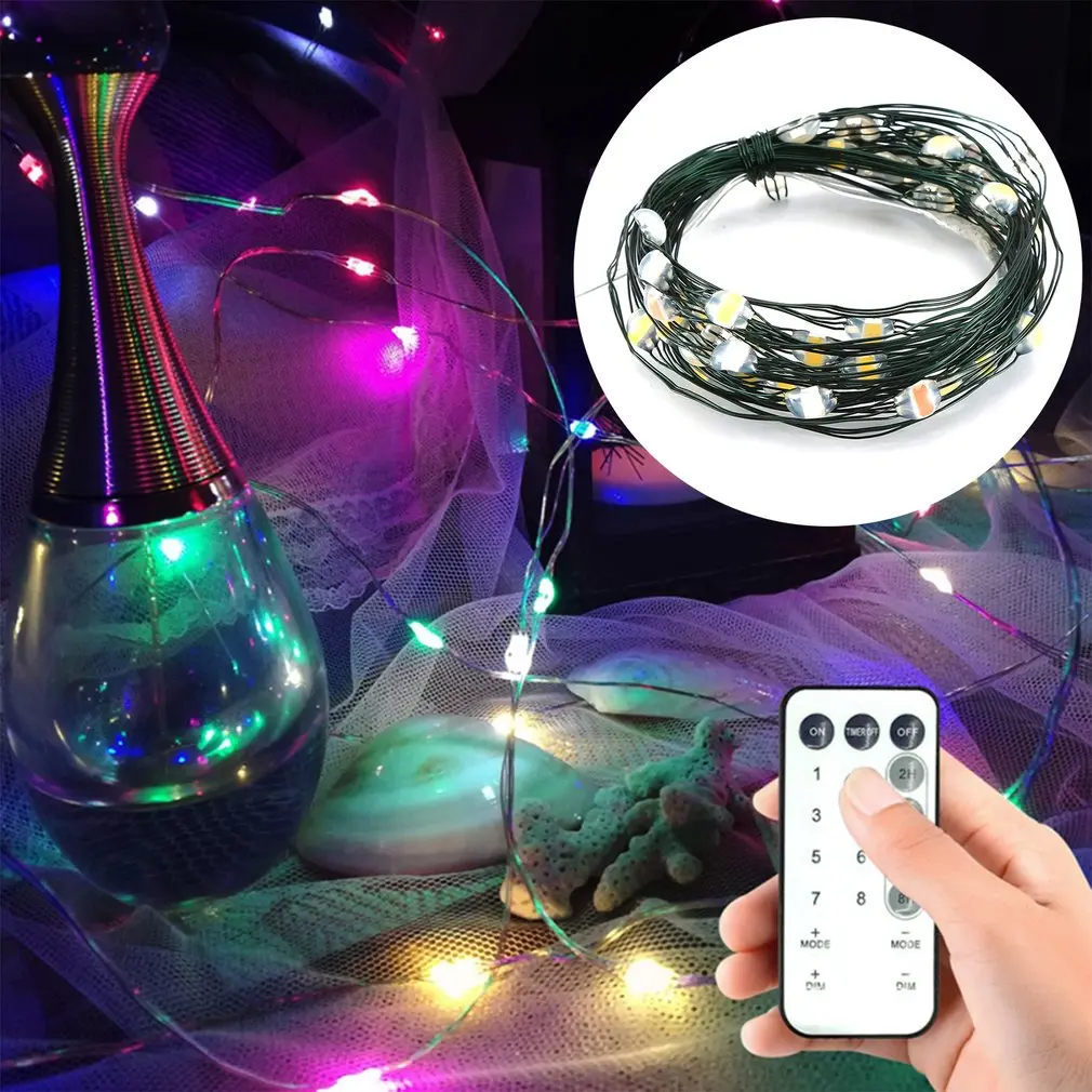 

3Aa Led Light String Four Lines Remote Control 10M100Leds Copper Wire Lamp Rgb Decoration For Christmas Wedding Holiday