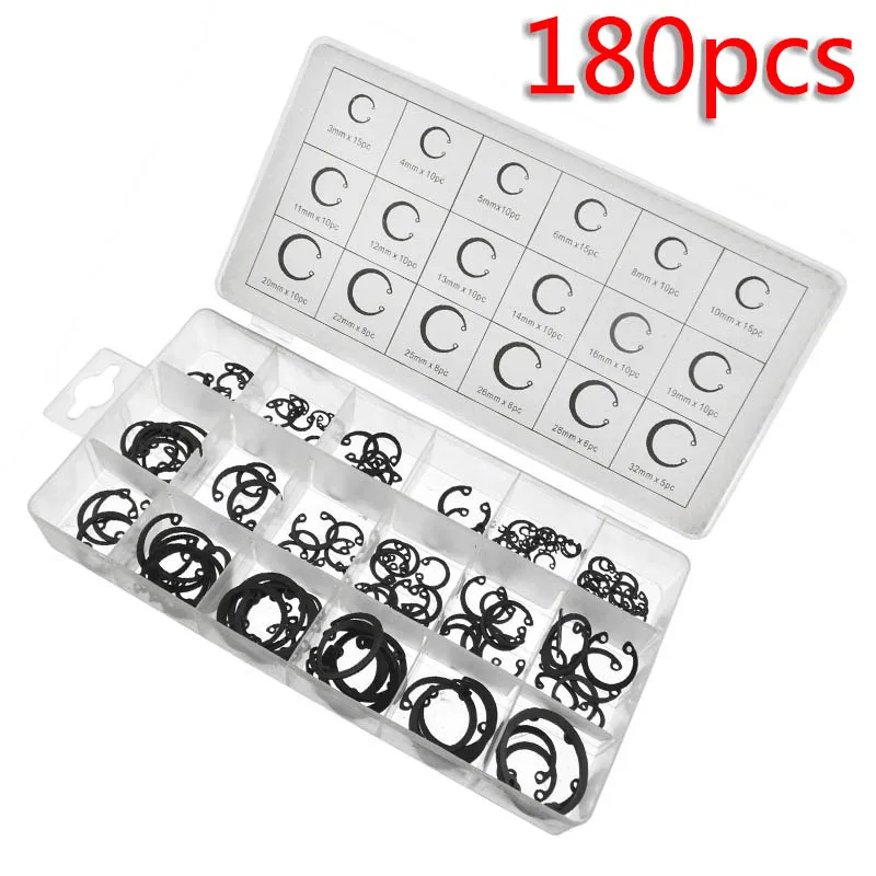 

180pcs Internal Circlip Set Retaining Clips Snap Ring Fixing Fastener Kit Chrome Vanadium Steel Material