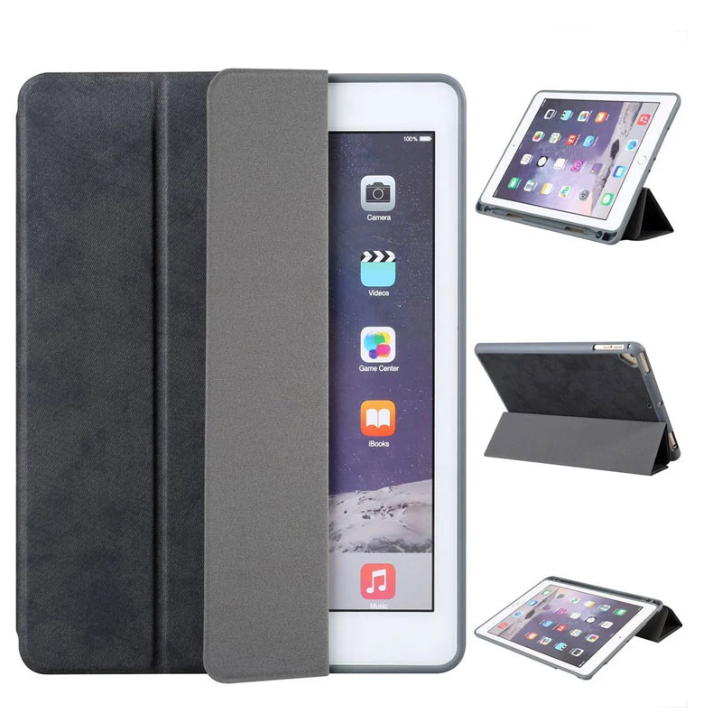 Чехол для iPad Pro 9,7 дюйма выпуска A1673 A1674 A1675 6th с пенал Smart Sleep Wake Винтажный чехол из искусственной кожи - Цвет: black