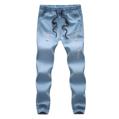 light blue Новое поступление, мужские джинсы, мужские синие брюки с дырками, повседневные облегающие брюки длиной до щиколотки, мужские ковбойские M-5XL - Цвет: light blue