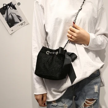 

[BXX] Bowtie Velvet Bucket Bags For Women 2020 Spring Fashion Shoulder Messenger Bag Lady Fashion Handbags Luxury Totes HL410