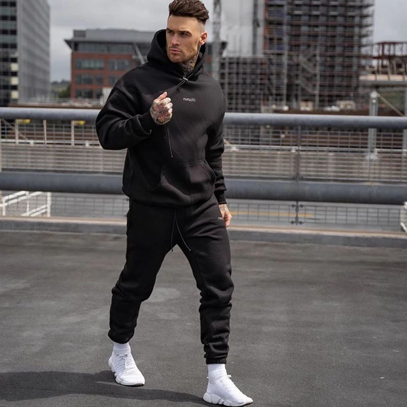 Ropa deportiva para hombre, + Chaqueta de algodón para fitness, traje informal para correr, ropa de calle de moda para otoño e invierno, novedad|Conjuntos para hombres| - AliExpress