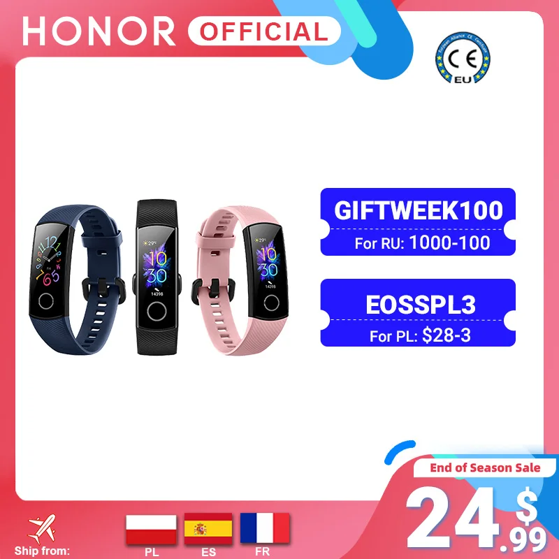 Глобальная версия Honor Band 5 Band5 смарт-браслет с кислородом в крови монитор