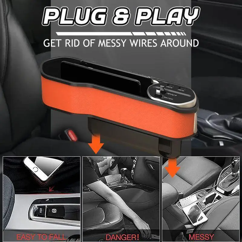 Auto Sitz Lücke Füllung Drahtlose Lade Box Multifunktionale Auto Organizer  mit USB Ladegeräte PU Leder Sitz Konsole Seite