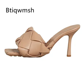 

2020 Leather Weave Sandals Woman Peep Toe Black Nude Red Real Leather High Heels Shoes Women Newest Sexy Party Shoes