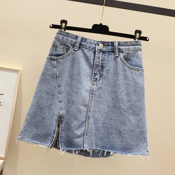 

Plus Size Denim Mini Skirt Casual Solid A-Line Tassel Skirts Womens 2020 Spring and Summer New Women's Clothing