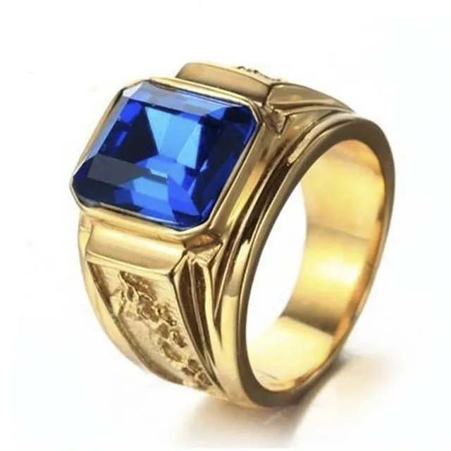 New Golden Dragon Gold Color Man AAA Wedding Ring Big Men 6-13 Retro Jewelry AJZ352blue