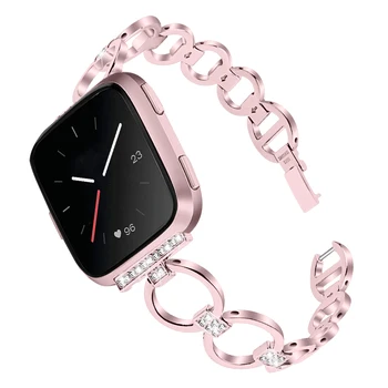 

Suitable for Fitbit Versa strap stainless steel metal hollow smart strap women's rhinestone double circle smart strap