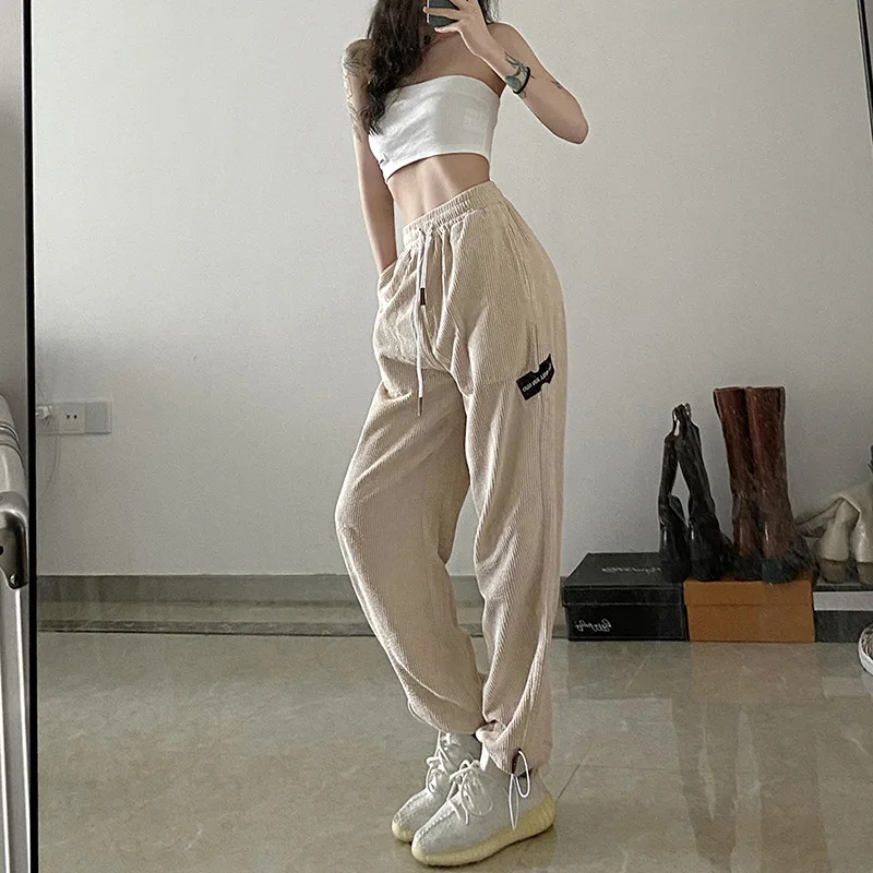 

women's Causual Trouser 2020 autumn and winter new clothing solid color loose high waist slimming drawstring waist pants women