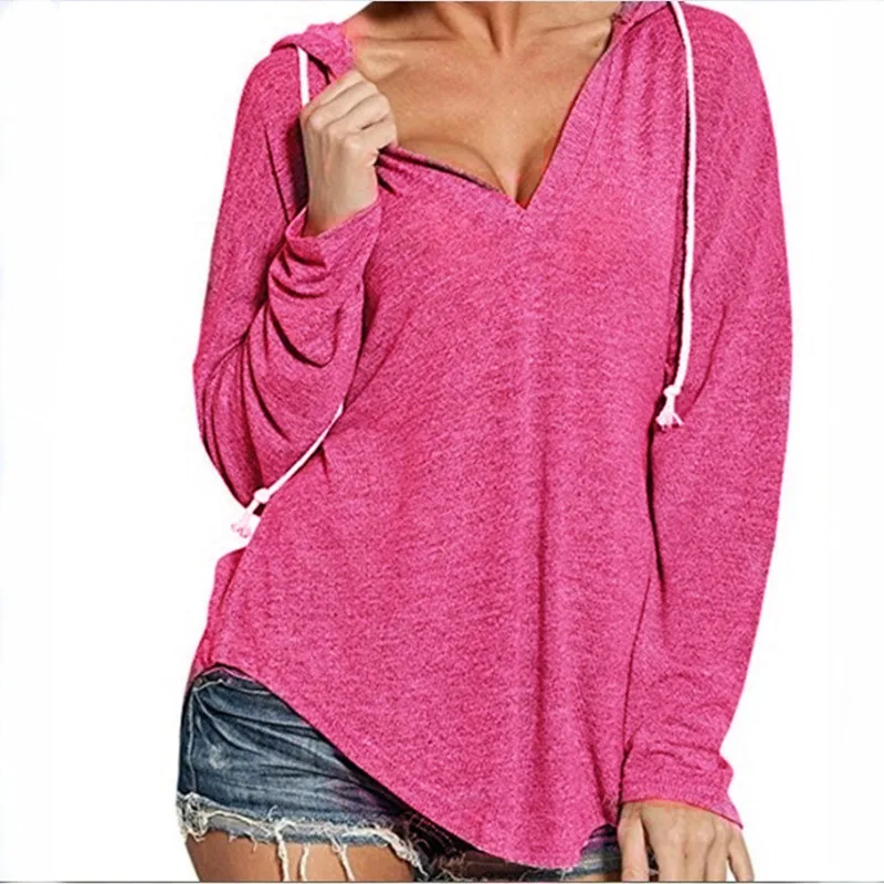 Plus Size Harajuku Women's Sweatshirt and Hoody Ladies Oversize Solid V Neck Hood Casual Hoodies Pu