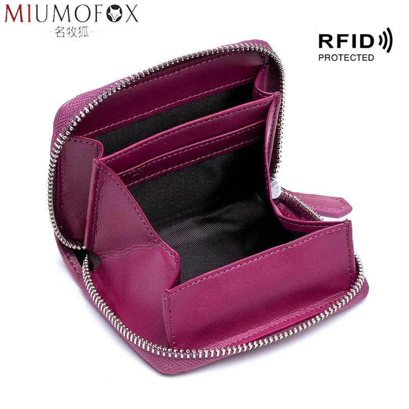 Monedero de cuero genuino para mujer hombre, Mini billetera pequeña de cuero de vaca, billetera corta Rfid, bolsa de bolsillo de almacenamiento para - AliExpress