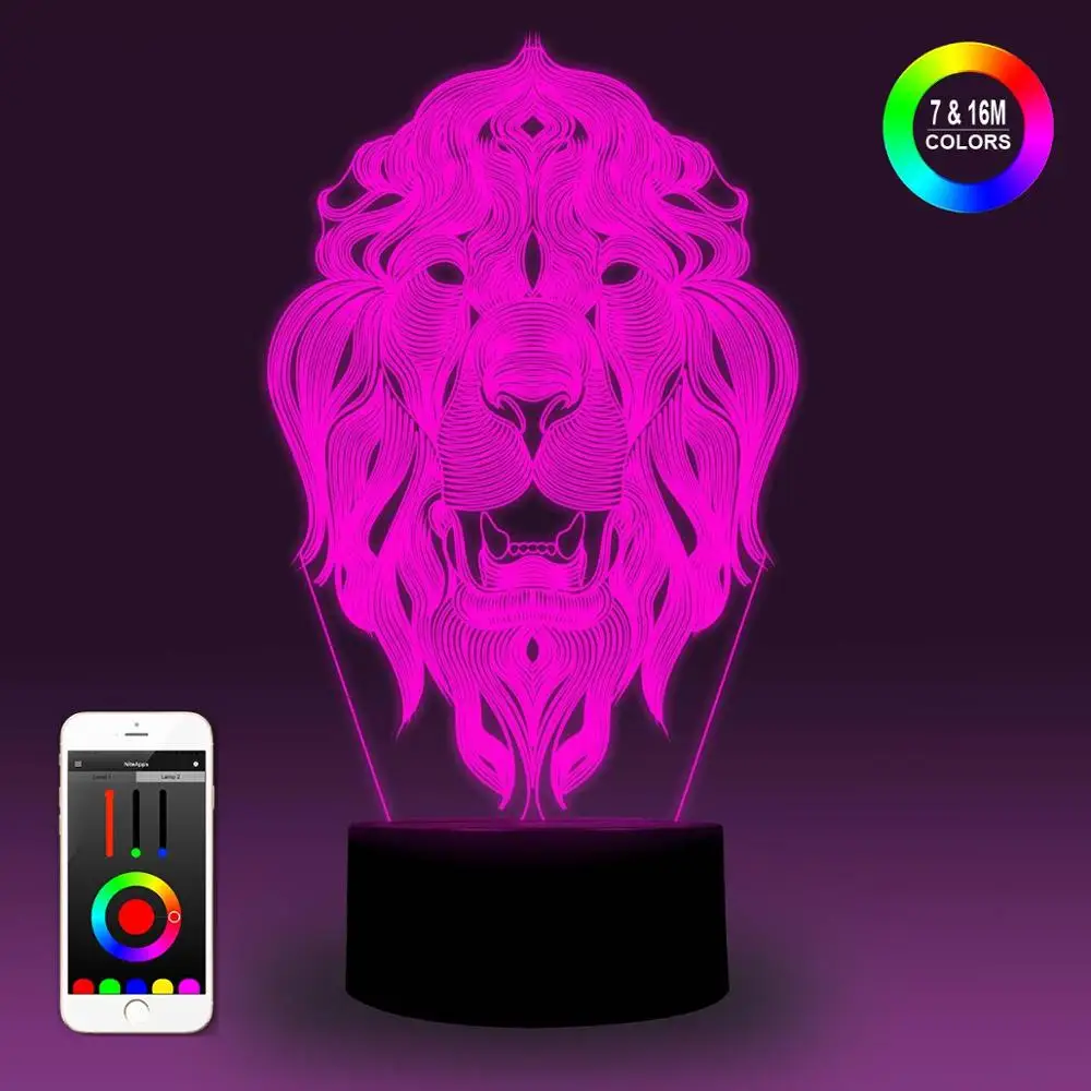 

NiteApps 3D WarCraft Lion Logo Night Light Desk Table Illusion Decoration Lamp Holiday Birthday Gift APP/Touch Control