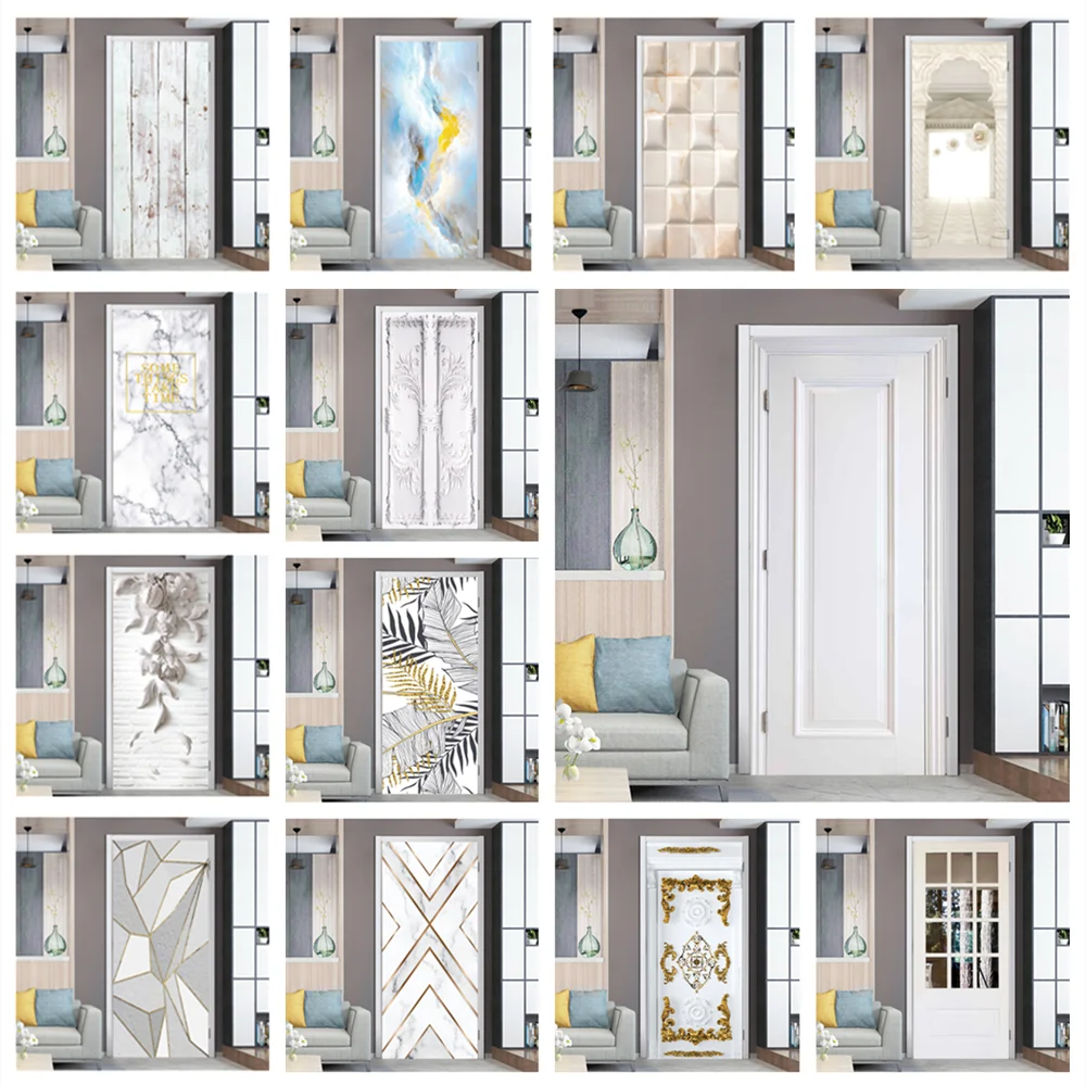 PVC Waterproof Door Sticker White Wood Self-adhesive Wallpaper Doors Renovation Living Room Bedroom Decor Peel and Stick Poster | Дом и сад