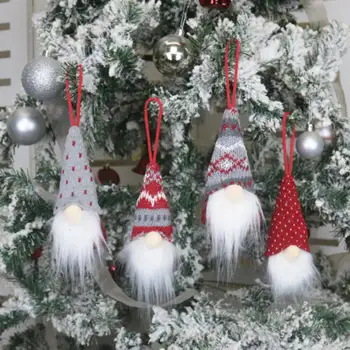 

4pcs Christmas Swedish Gnome Santa Doll Ornaments Hanging Xmas Tree Fireplace Xmas Dolls Knitted Cloth Artificial Wool Non-woven