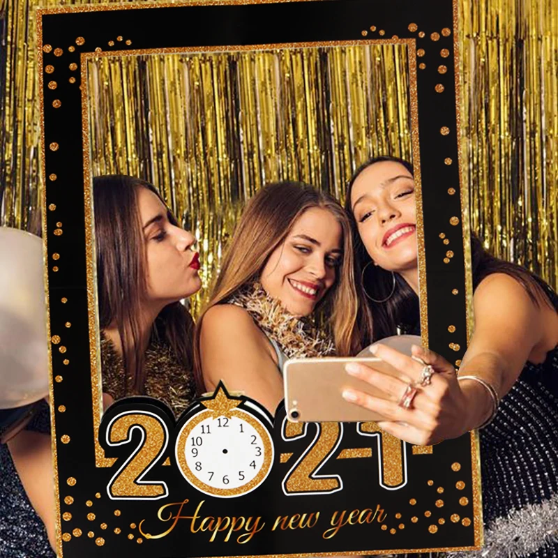 2021 New Year Photo Booth Props New Year Eve Party Decor Navidad Happy New Year Balloons Banner Christmas Decorations for Home