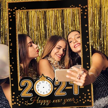 

2021 New Year Photo Booth Props New Year Eve Party Decor Navidad Happy New Year Balloons Banner Christmas Decorations for Home