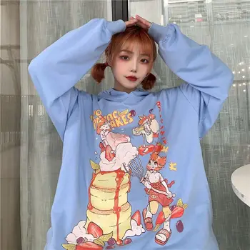 

Japanese hoodies women ins super fire Harajuku bf wind cartoon printing loose Korean long-sleeved plus velvet sweater female