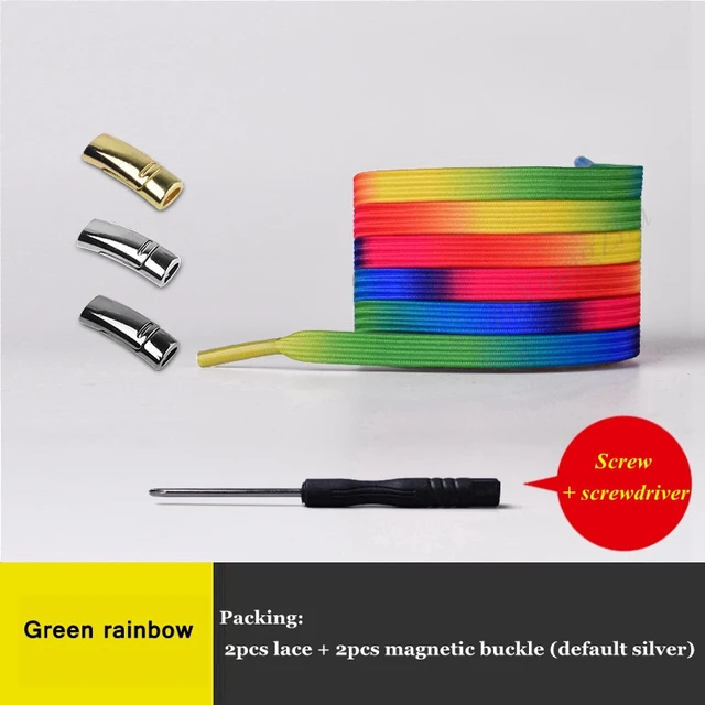 New Magnetic Shoelaces Elastic No Tie Shoe laces Flat Locking Shoelace Kids Adult Sneakers Lazy Laces One Size Fits All Shoes Green rainbow