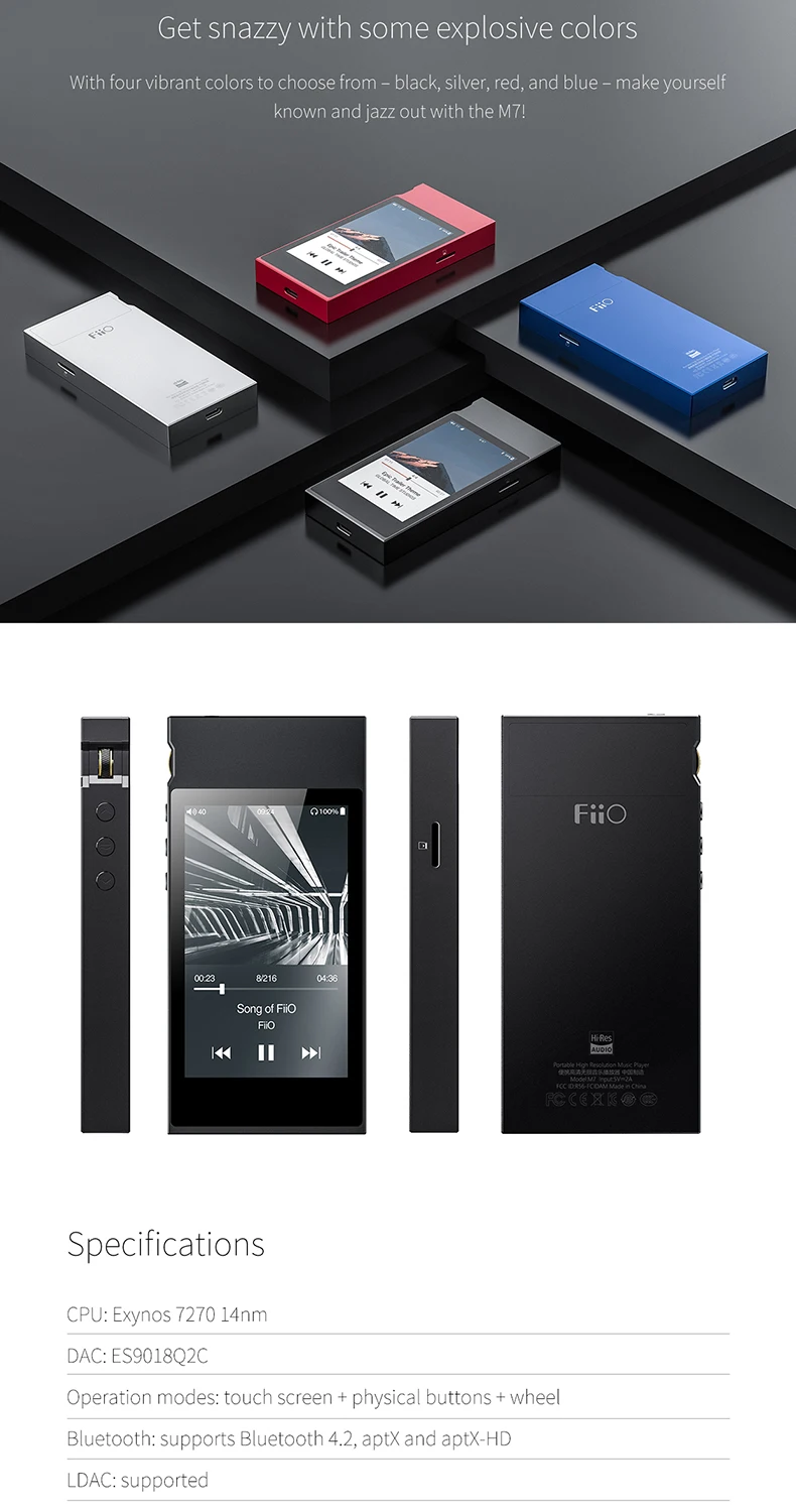 FiiO M7 портативный плеер Bluetooth 4,2 aptX-HD LDAC Hi-Res сенсорный ЖК-дисплей мини музыкальный MP3-плеер с fm-радио