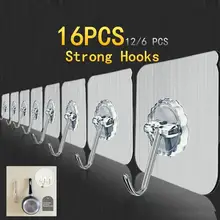  6/12/16Pcs Kitchen Transparent Sucker Hook Wall Hanger Clothes Rack Kitchen Powerful Hook bathroom accessories ключница на стену 