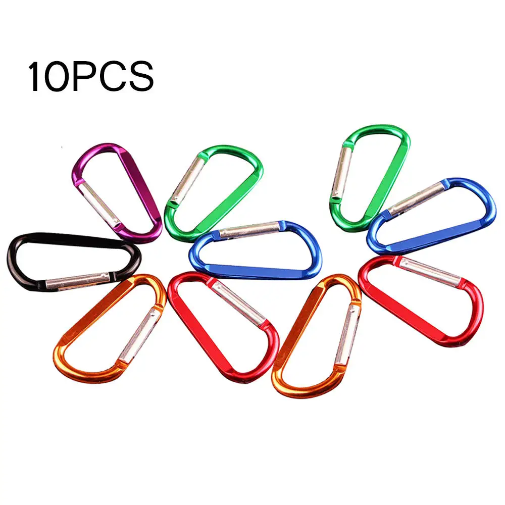10pcs Aluminum Carabiner Key Chain Clip Water Bottle Buckle Camping Keyring Snap Hook Travel Kit Climbing Accessories - Цвет: Синий