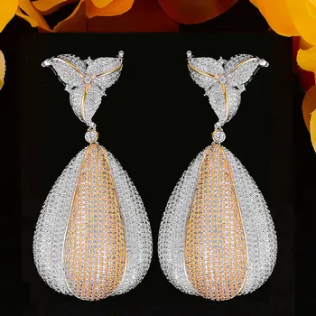 

BIG Luxury Dubai Style Noble Dangle Pendant Earring For Women Wedding Cubic Zirconia Bridal Earring Jewelry High Quality 2020