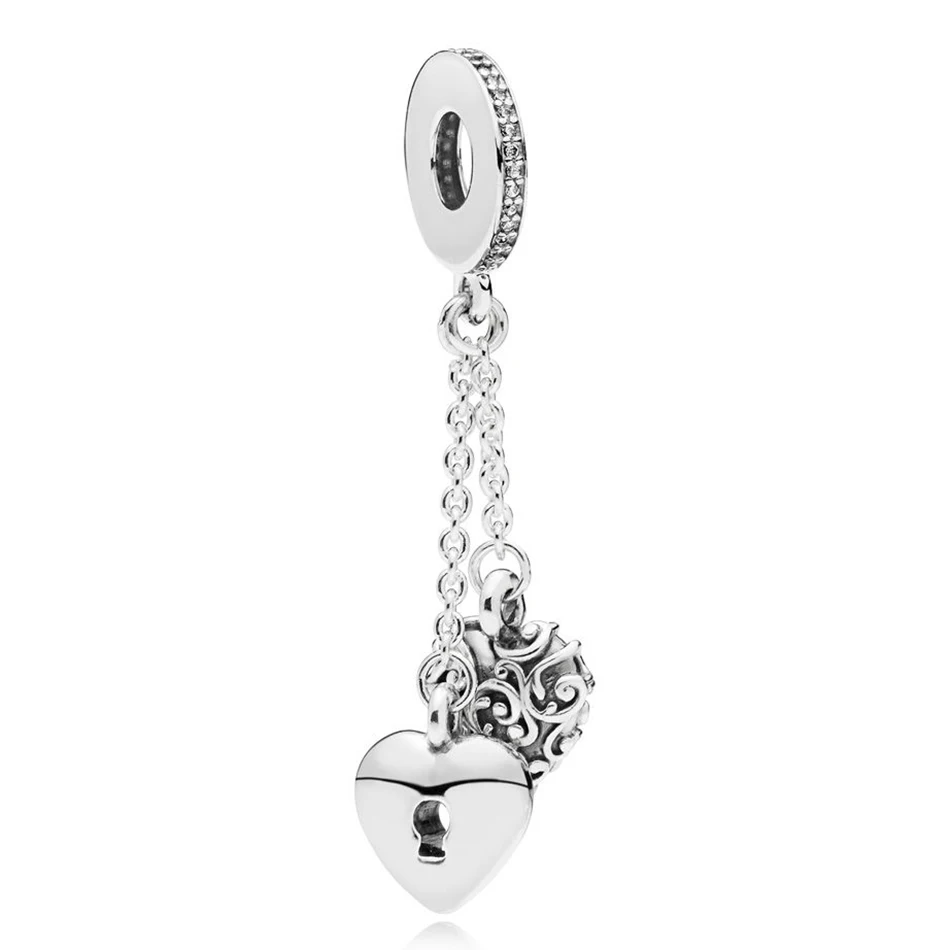 

Authentic 925 Sterling Silver Lock & Heart With Crystal Pendant Charm fit Lady Bracelet Bangle DIY Jewelry