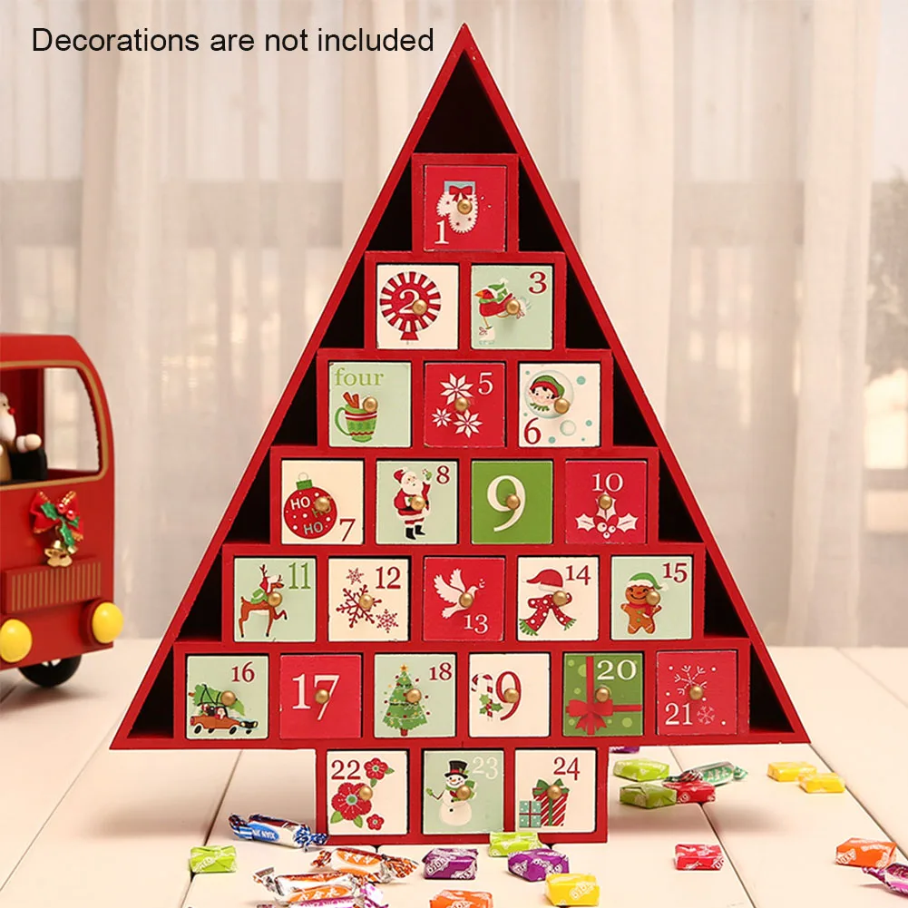 

Home Countdown Calendar Storage Box Craft Drawer DIY Christmas Advent Desktop Decorative Kid Gift Wooden House Shape Living Room