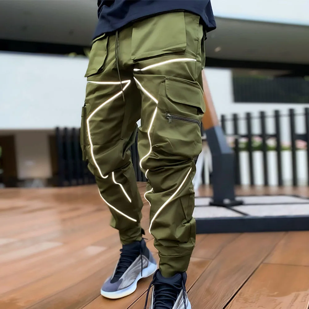 

2020 Muscle Fitness Pants Autumn Winter Cross Border New Reflective Strip Running Sports Casual Overalls
