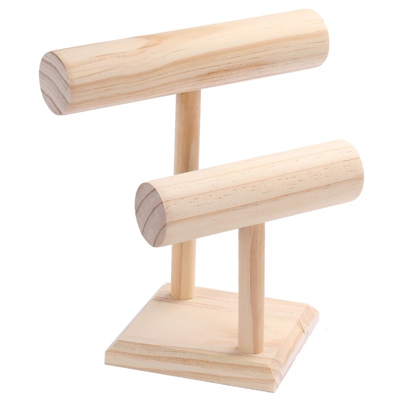 

IALJ Top 2-Tier Wooden T-Bar Jewelry Bracelet Watch Bangle Necklace Display Holder Stand Organizer Decoupage