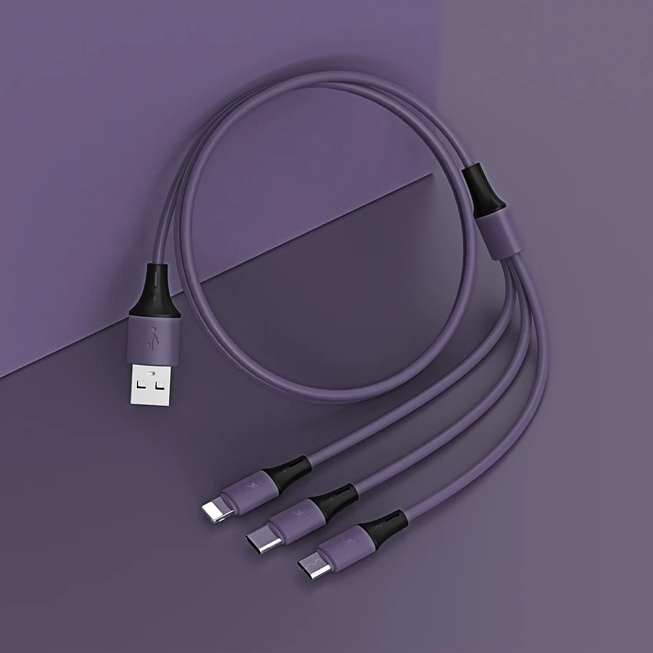 !ACCEZZ 3 in 1 USB Cable For iPhone 11 XS Pro Max 8 Plus Samsung S10 Xiaomi Redmi Note 5 USB C 8 Pin Android Charging Cable Cord (12)